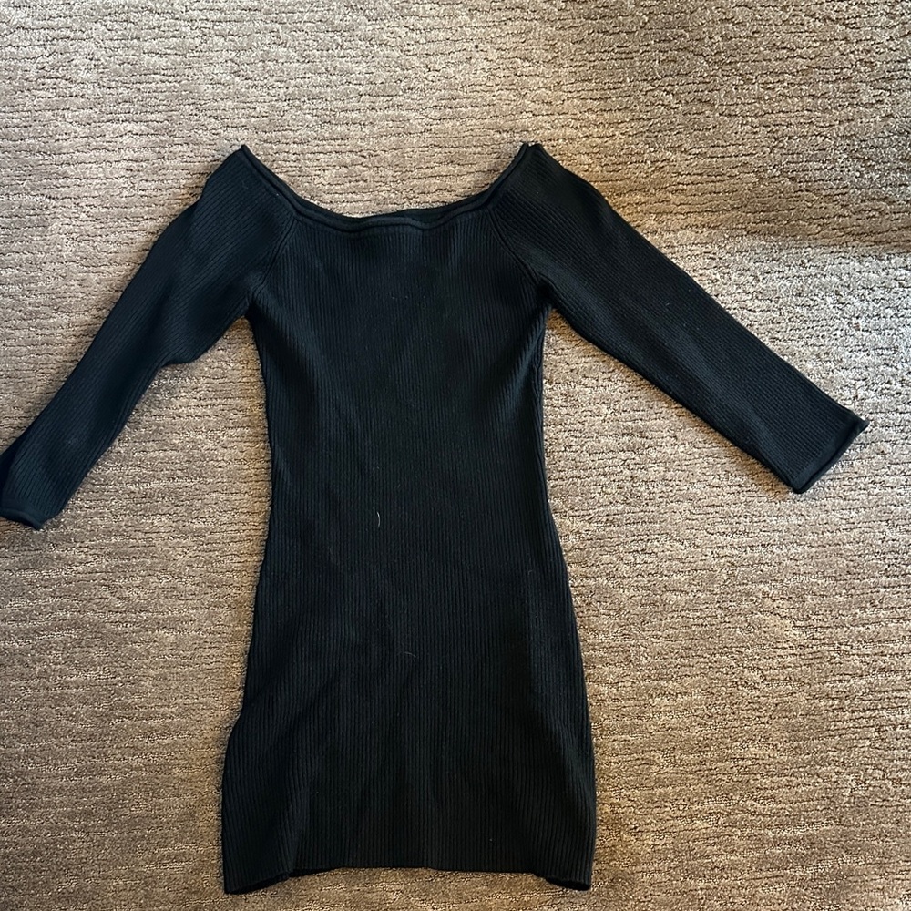 Black Ribbed Off-Shoulder Bodycon Dress